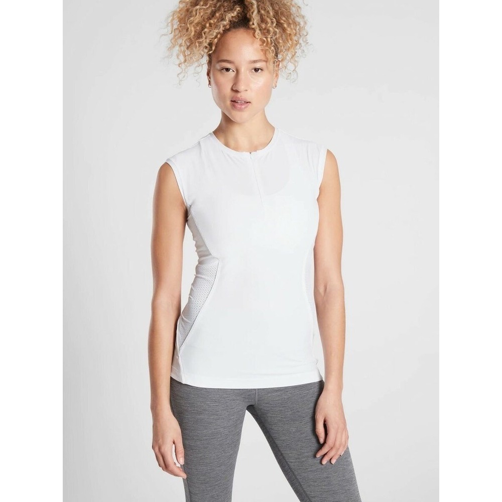 Athleta‎ Sleeveless Top Athletic Activewear Workout White Semi Zip Size S